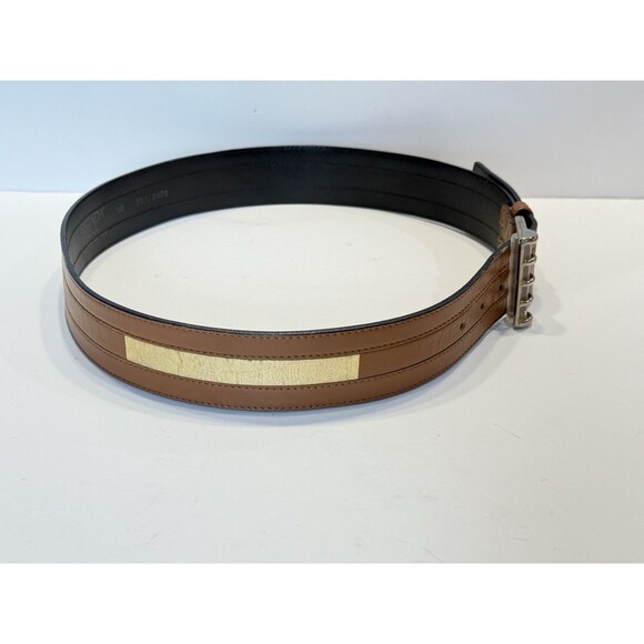Escada Vintage Retro Leather Wide Belt Gold Brown Buckle Made in Germany 38 - Picture 11 of 14